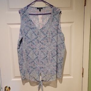 Roz & Ali Blue Floral Sleeveless Top